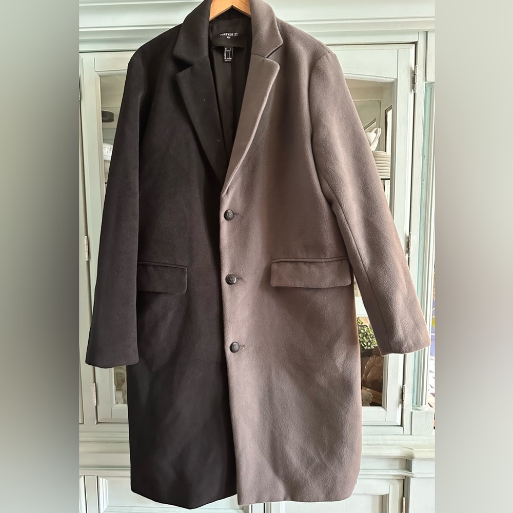 Forever 21 Menβs Two-Tone Pea Coat in Black and Gray